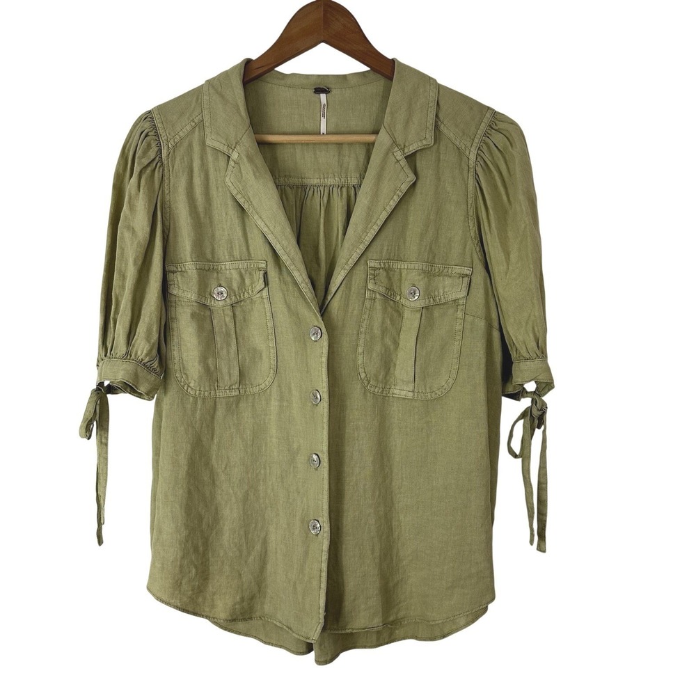 Free People Safari Babe Shirt Womens Medium Short Sleeve Pocket Button Front